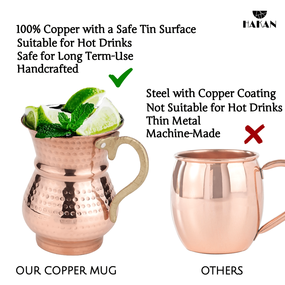 Hakan - Handmade Hammered Copper Ayran Mug, 1 piece, 8.4 oz