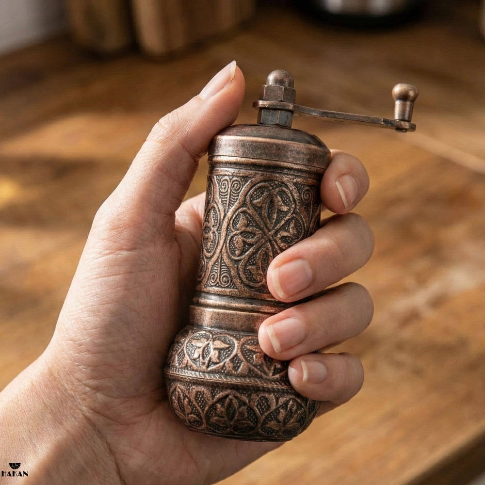 Hakan - Copper Black Pepper Grinder, Refillable Spice Mill, 4.3 in - Antique Gold