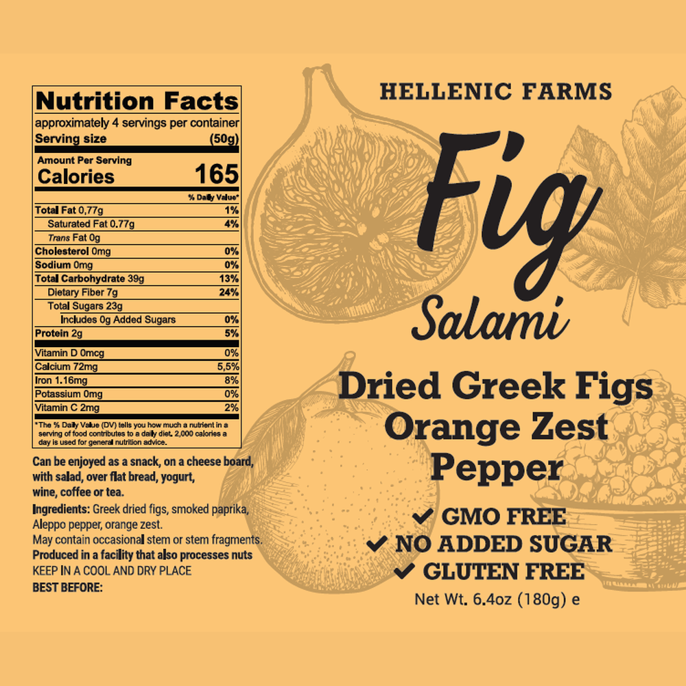 Hellenic Farms Vegan Fig Salami - Orange Zest & Aleppo Pepper 6.4oz