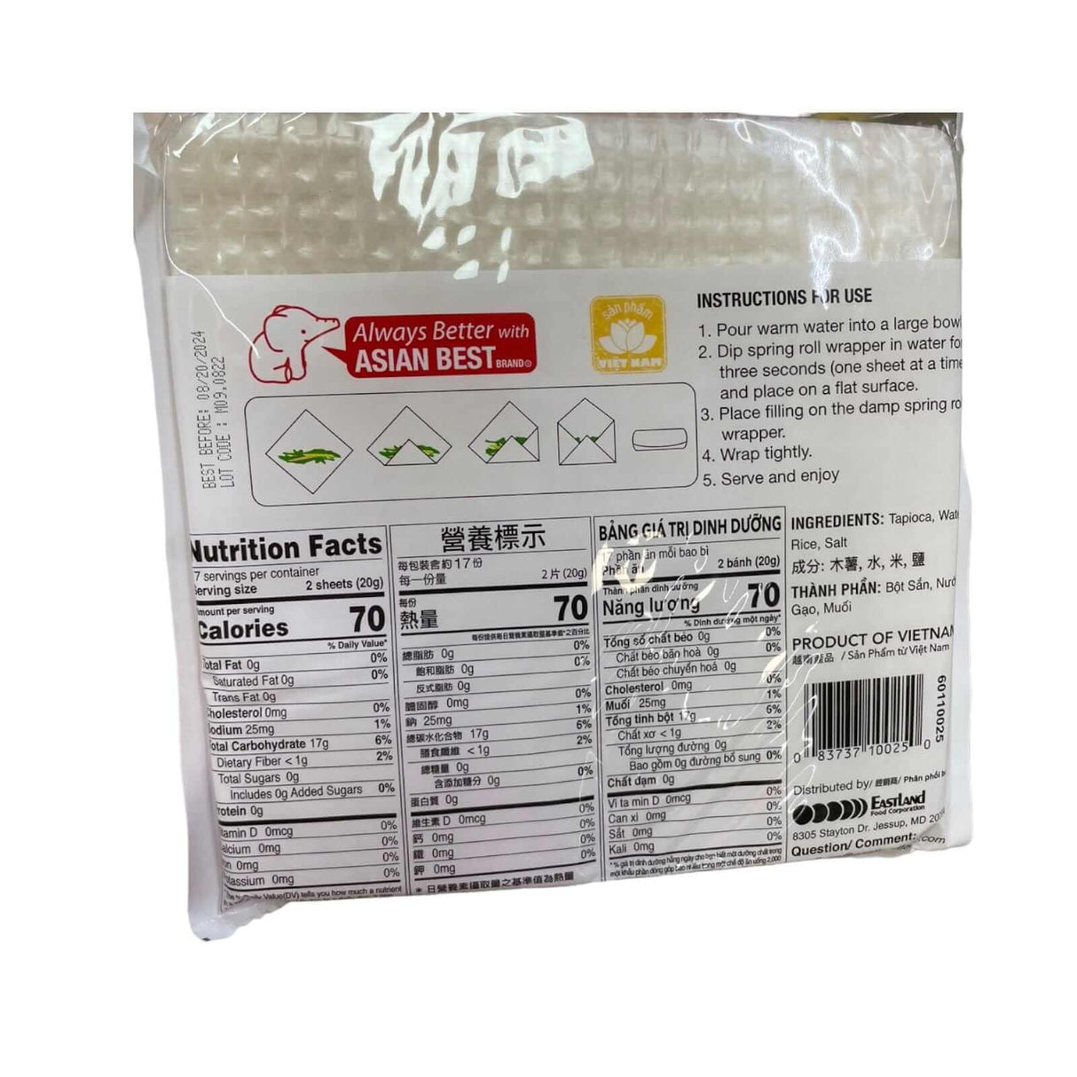 Asian Best Brand Vietnamese Square Spring Roll Wrapper