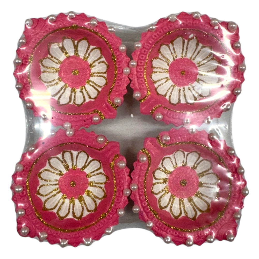 Fancy Diyas - Set of 4 (Round Pink Colorful)