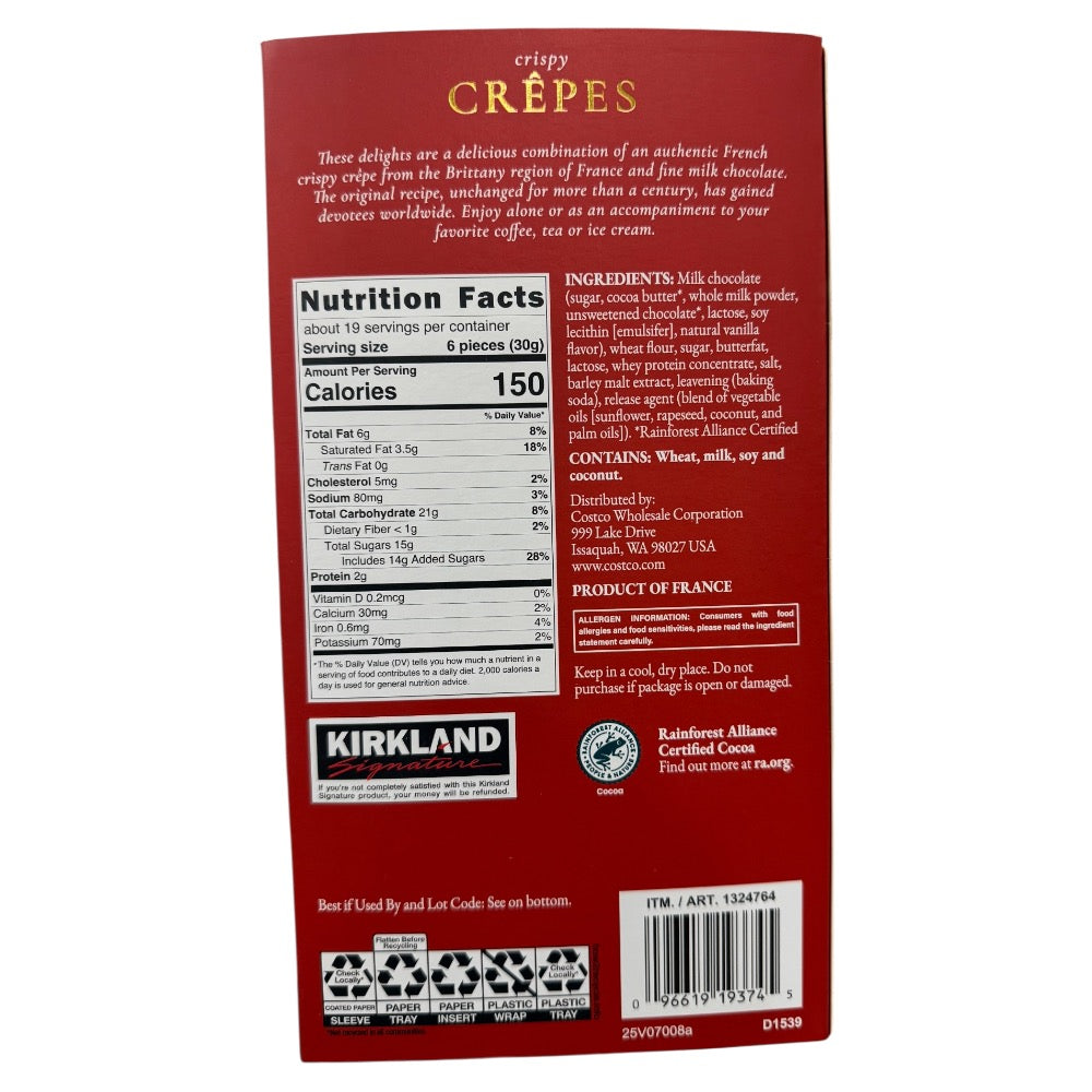 Kirkland Crispy Crepes French Biscuits Milk Chocolate 19.96oz