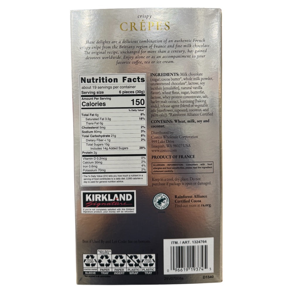Kirkland Crispy Crepes French Biscuits Milk Chocolate 19.96oz