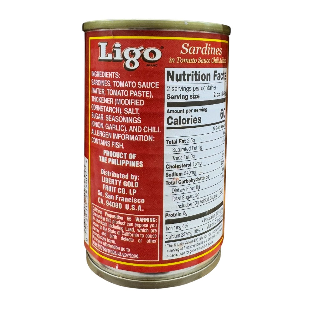 Ligo Brand Sardines in Tomato Sauce Chili Added