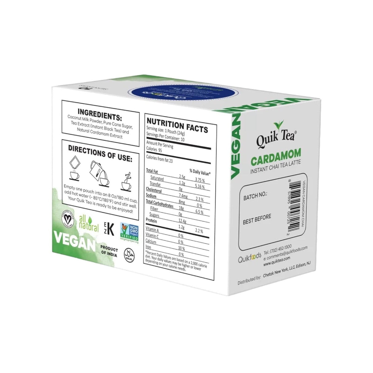 Quik Tea Vegan Cardamom Instant Chai Tea Latte