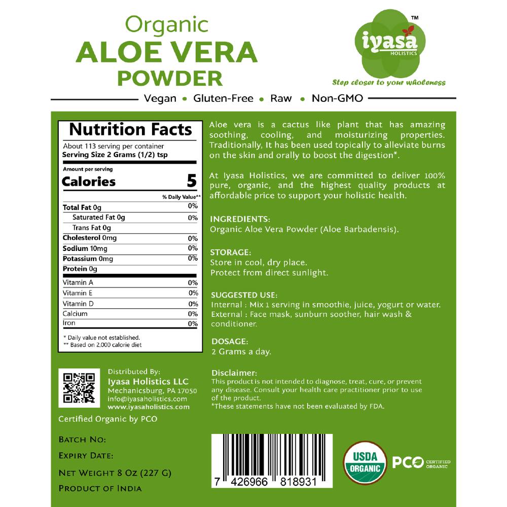Iyasa Holistics - Organic Aloe Vera Powder - 8 oz