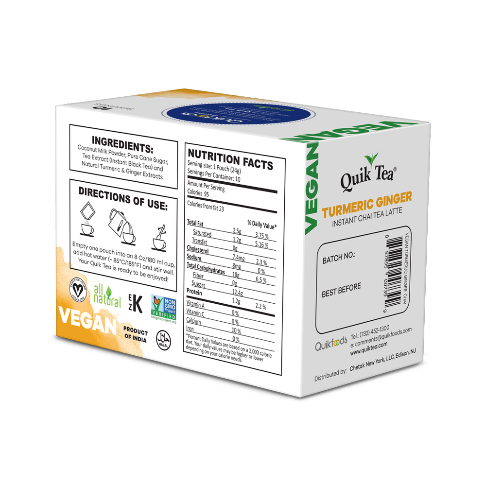 Quik Tea - Vegan Turmeric Ginger Chai Tea Latte - 10 Count