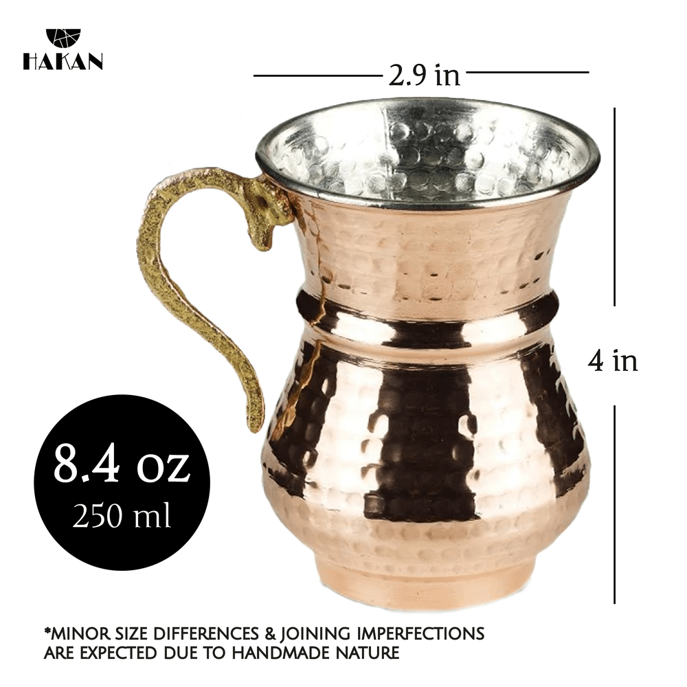 Hakan - Handmade Hammered Copper Ayran Mug, 1 piece, 8.4 oz