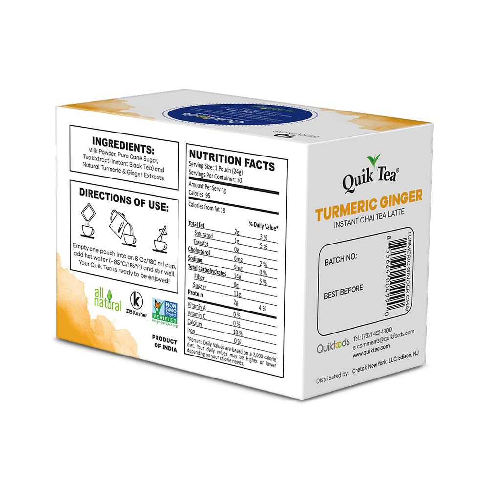 Quik Tea - Turmeric Ginger Chai Tea Latte - 10 Count