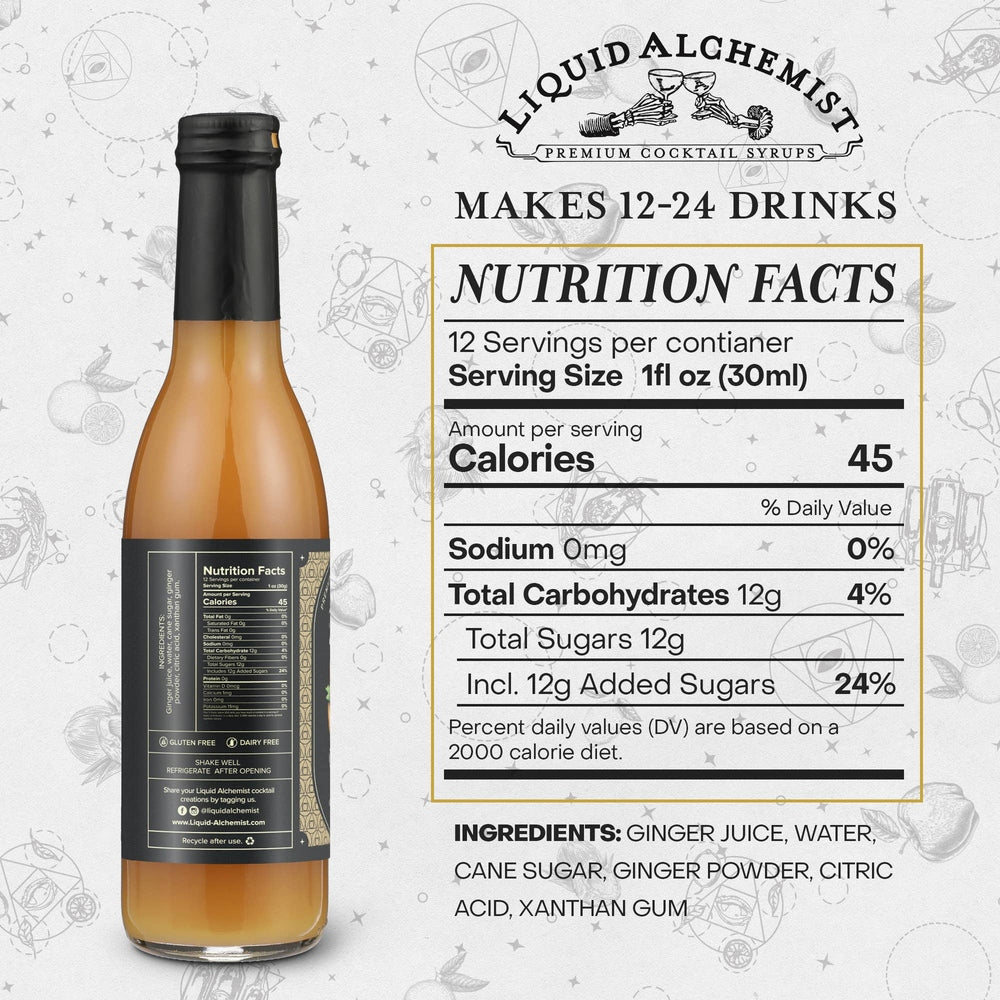 Liquid Alchemist Syrups - Ginger Syrup for Cocktails, Moscow Mules & Drinks - 375ml