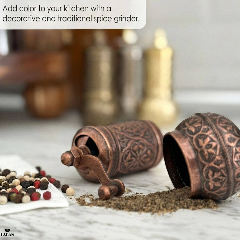Hakan - Copper Black Pepper Grinder, Refillable Spice Mill, 4.3 in - Copper