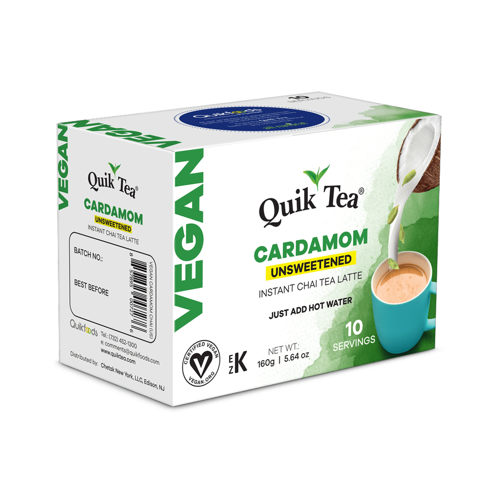 Quik Tea - Vegan Unsweetened Cardamom Chai Tea Latte - 10 Count