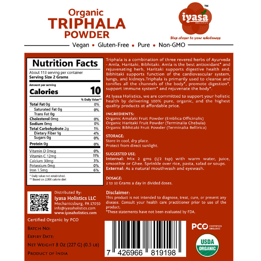 Iyasa Holistics - Organic Triphala Powder - 4 oz