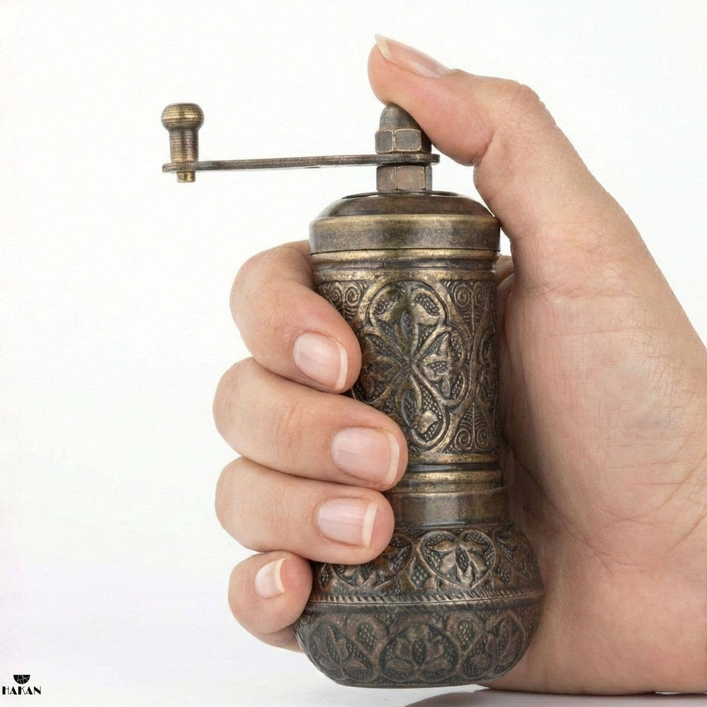 Hakan - Copper Black Pepper Grinder, Refillable Spice Mill, 4.3 in - Antique Gold