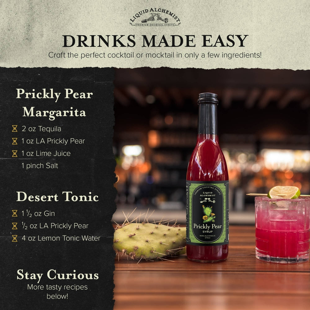 Liquid Alchemist Syrups - Prickly Pear Syrup for Margaritas, Cocktails & Drinks - 375ml