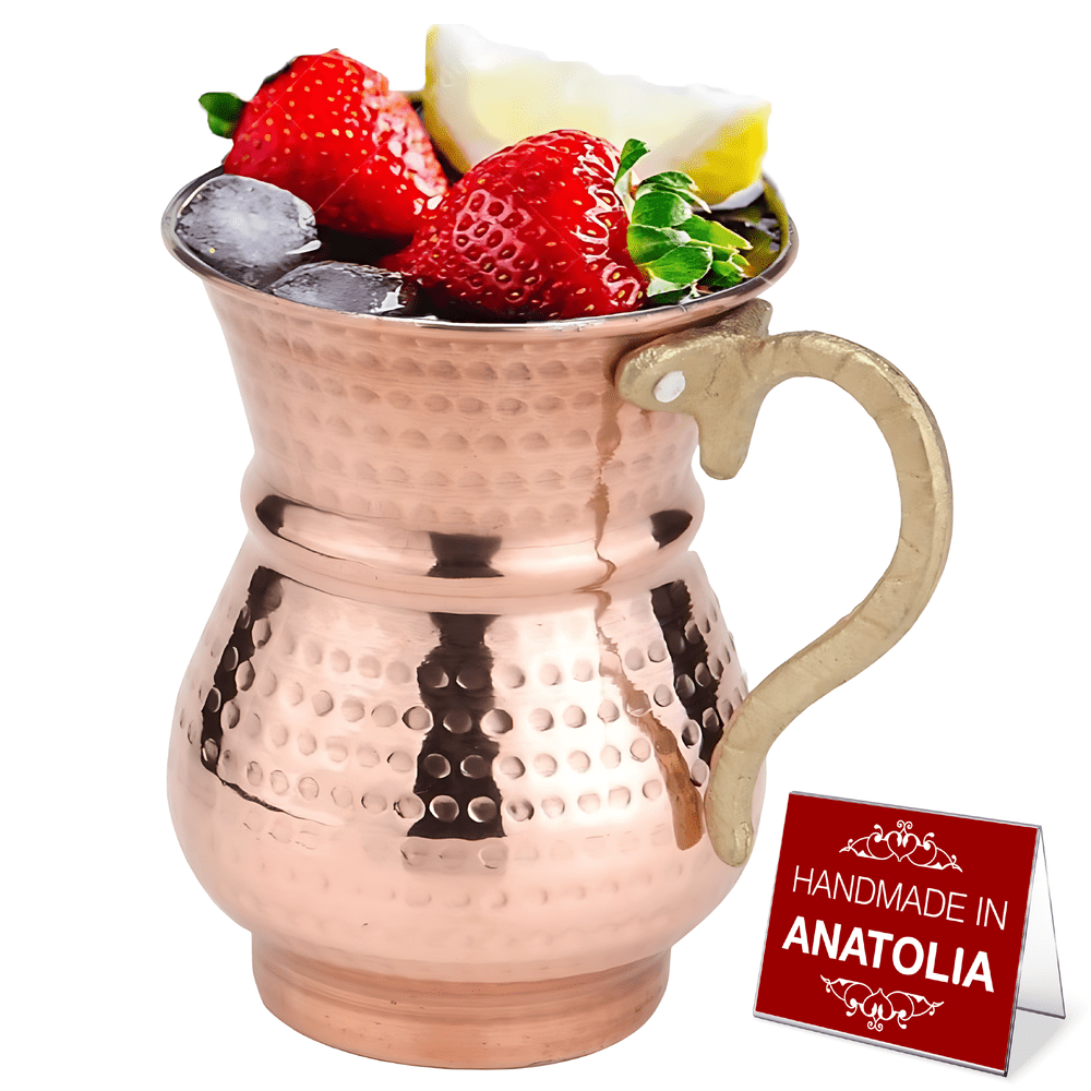 Hakan - Handmade Hammered Copper Ayran Mug, 1 piece, 8.4 oz