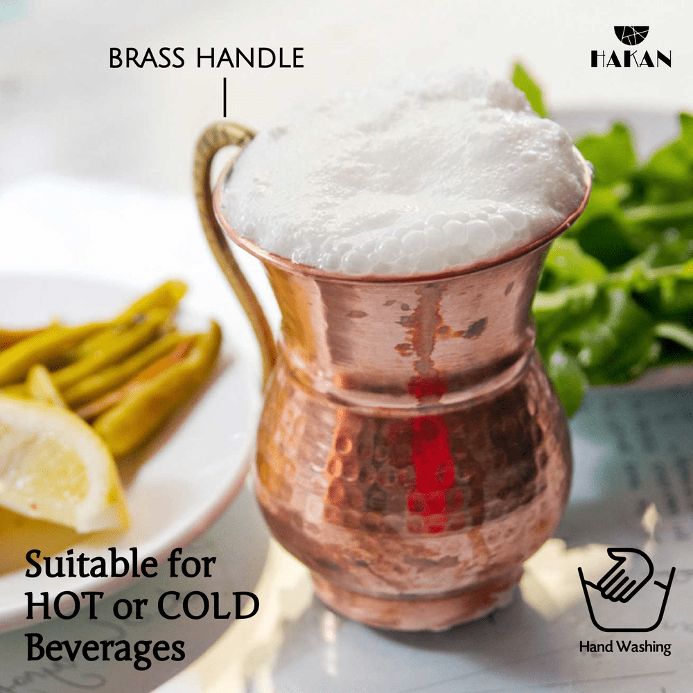 Hakan - Handmade Hammered Copper Ayran Mug, 1 piece, 8.4 oz