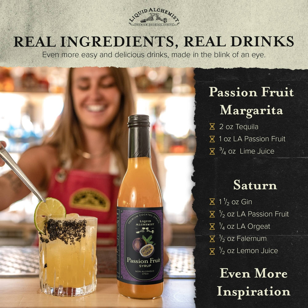 Liquid Alchemist Syrups - Passion Fruit Syrup for Cocktails, Drinks & Mixers - 375ml