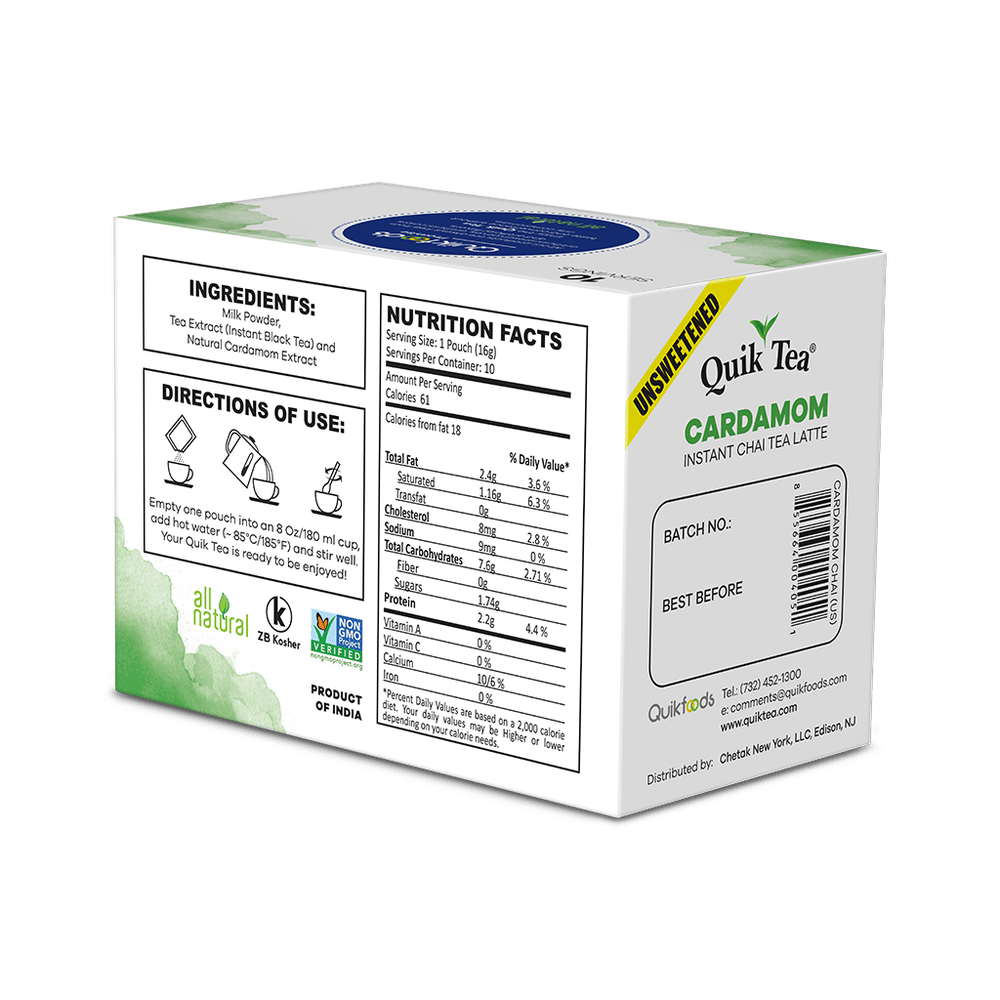 Quik Tea - Unsweetened Cardamom Chai Tea Latte - 10 Count