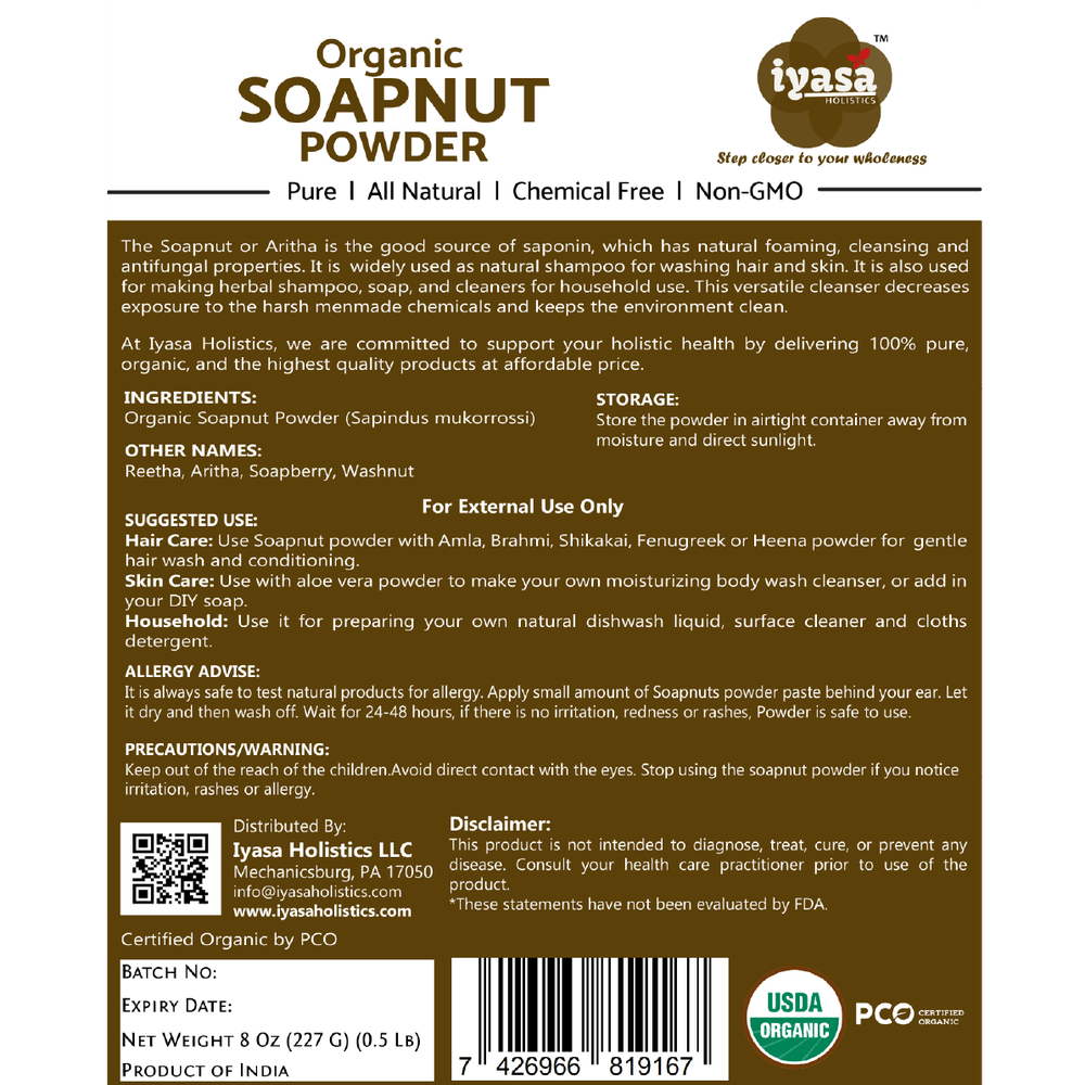 Iyasa Holistics - Organic Soapnut Powder - 8 oz