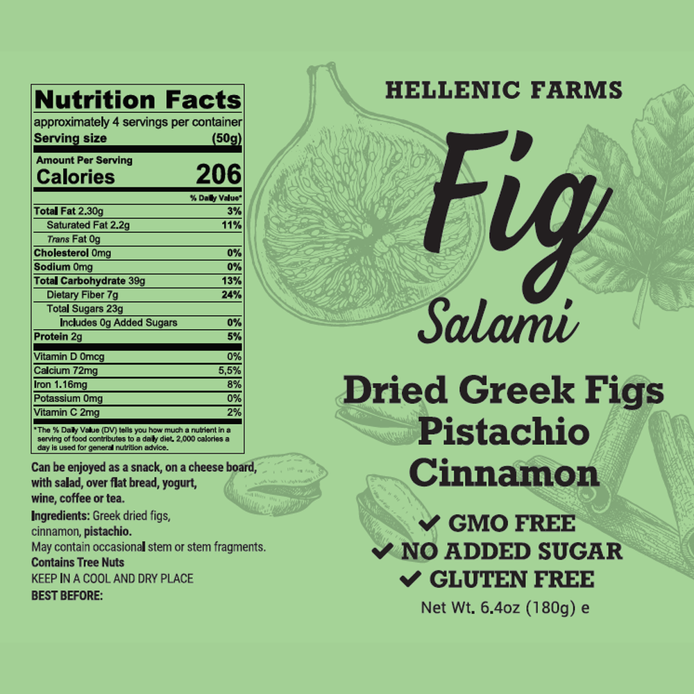 Hellenic Farms Vegan Fig Salami - Pistachio & Cinnamon 6.4oz