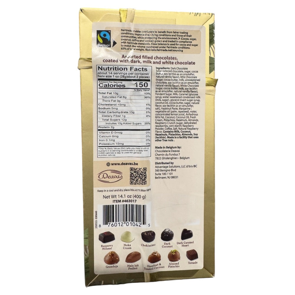 Deavas Assorted Filled chocolates, coated with dark, milk and white chocolate Gold 14.1oz