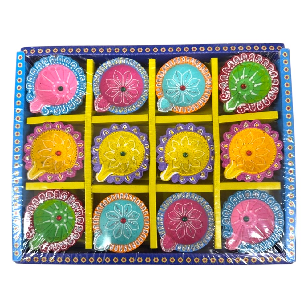 Fancy Diyas - Set of 12 (Round Multicolor)