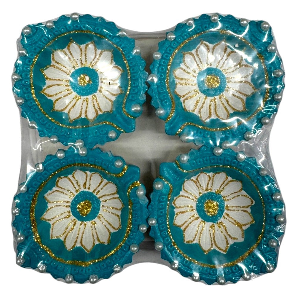 Fancy Diyas - Set of 4 (Round Blue Colorful)