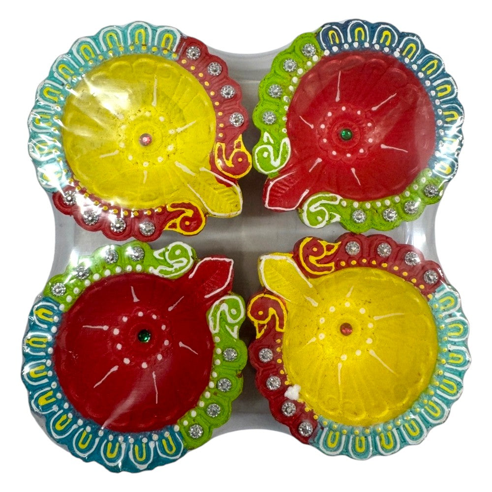 Fancy Diyas - Set of 4 (Round Multicolor)