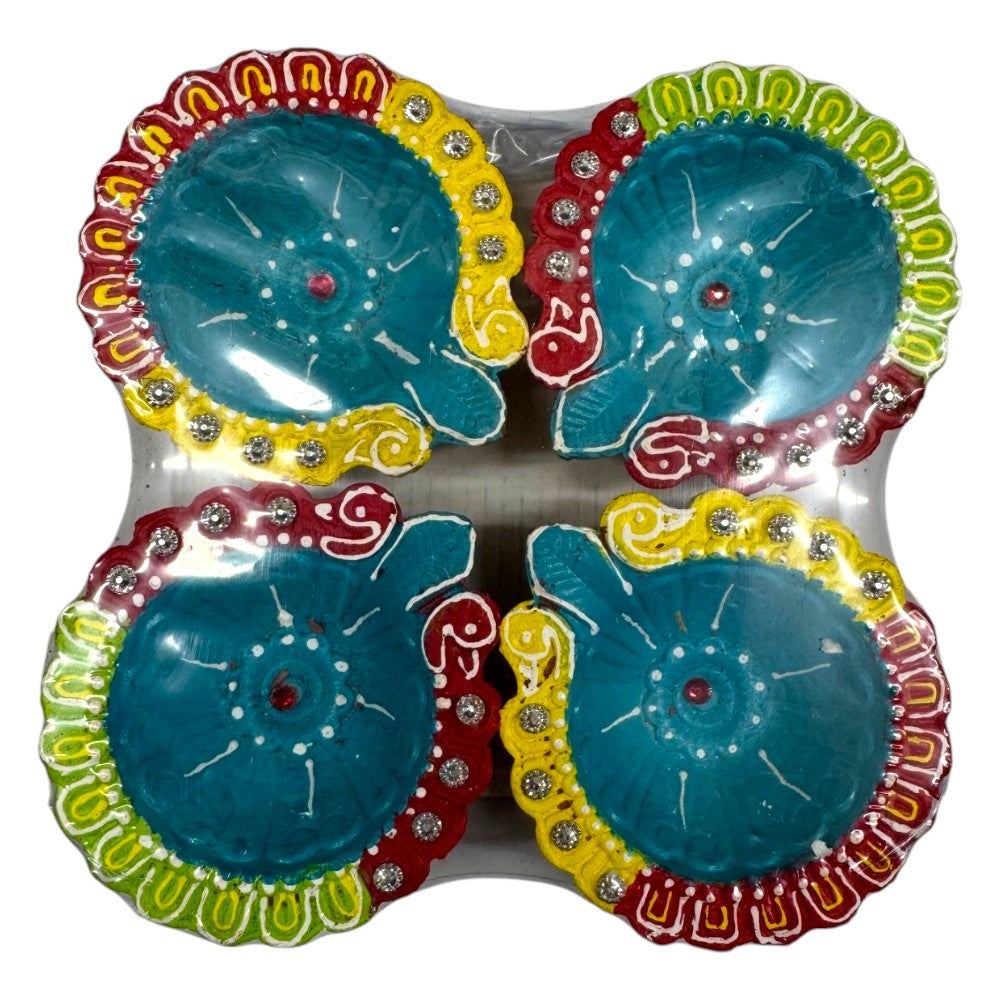Fancy Diyas - Set of 4 (Round Multicolor)