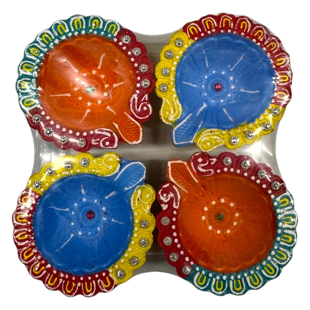 Fancy Diyas - Set of 4 (Round Multicolor)
