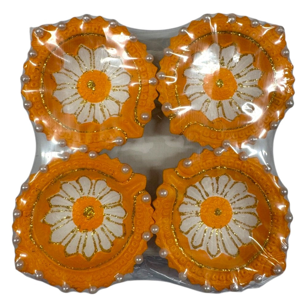 Fancy Diyas - Set of 4 (Round Orange Colorful)