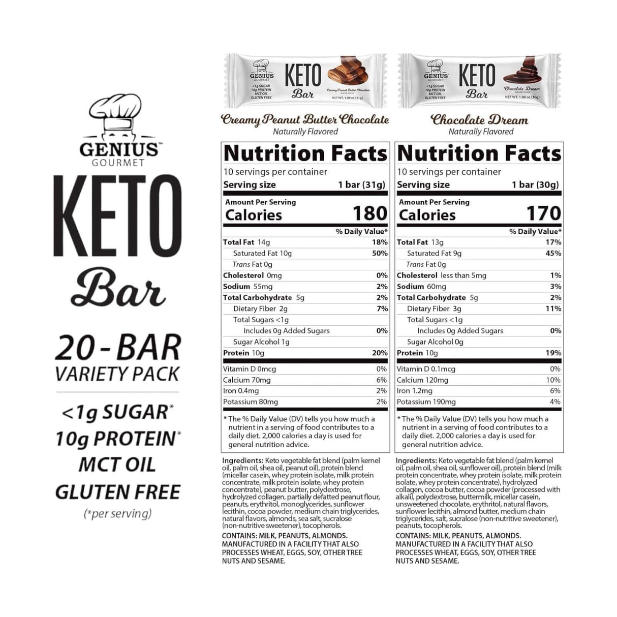 Genius Gourmet Protein Bar Variety (Gluten Free Keto)
