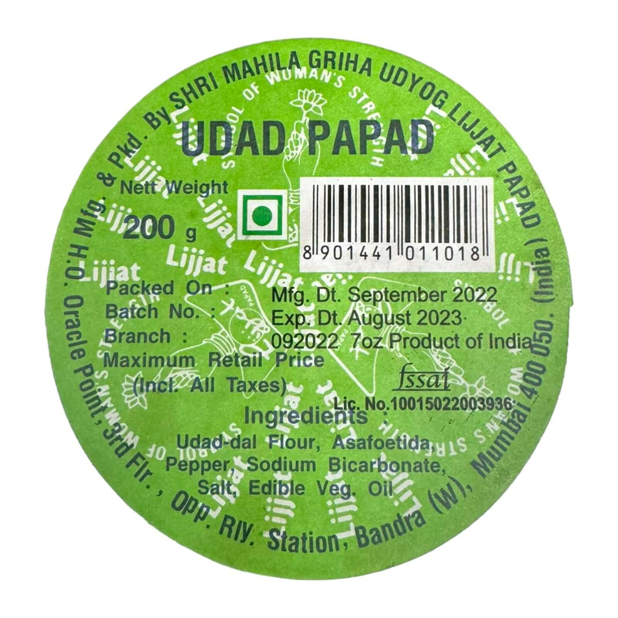 Lijjat Udad Papad (Black Pepper)