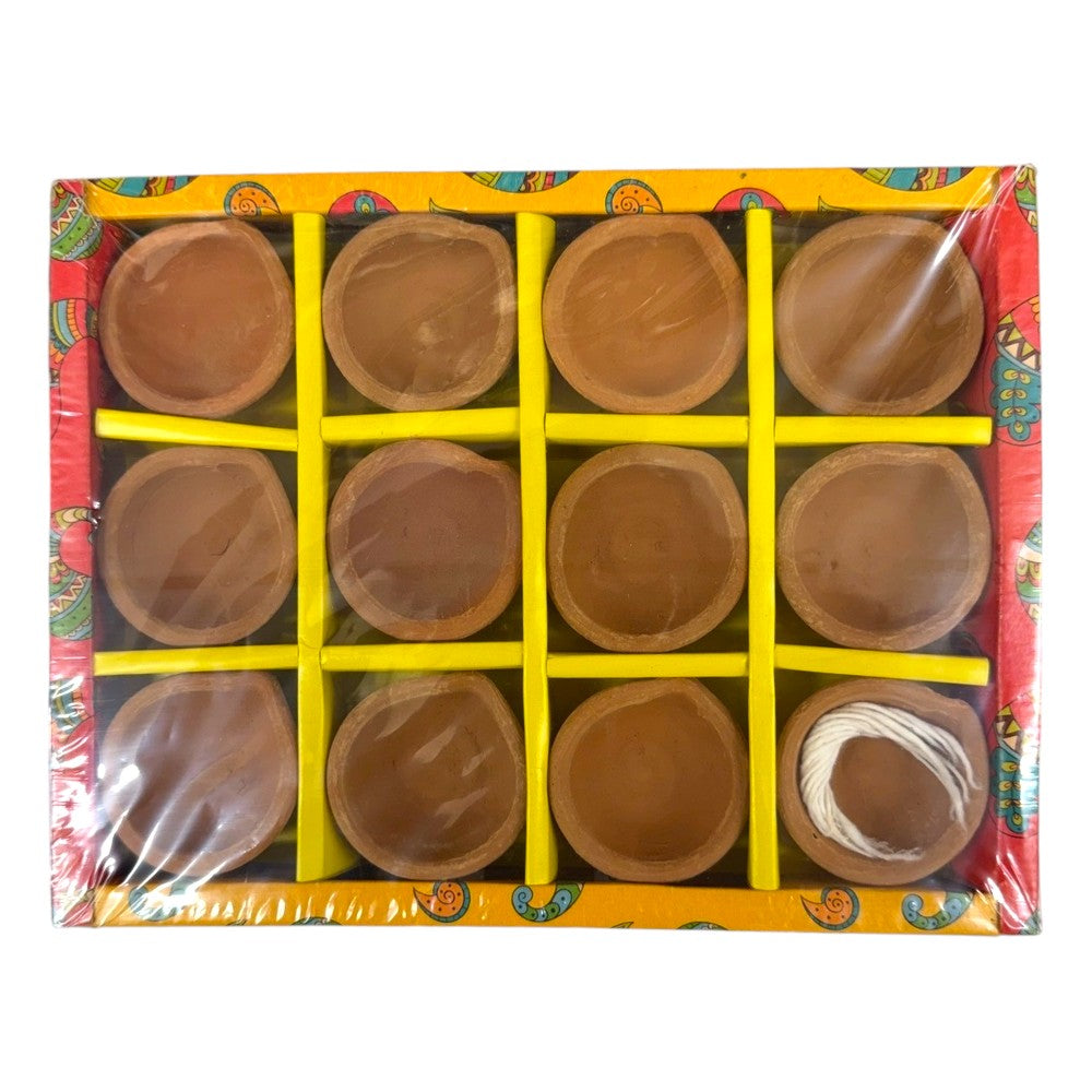 Plain Diyas with_Wick- Set of 12 (Round Plain)
