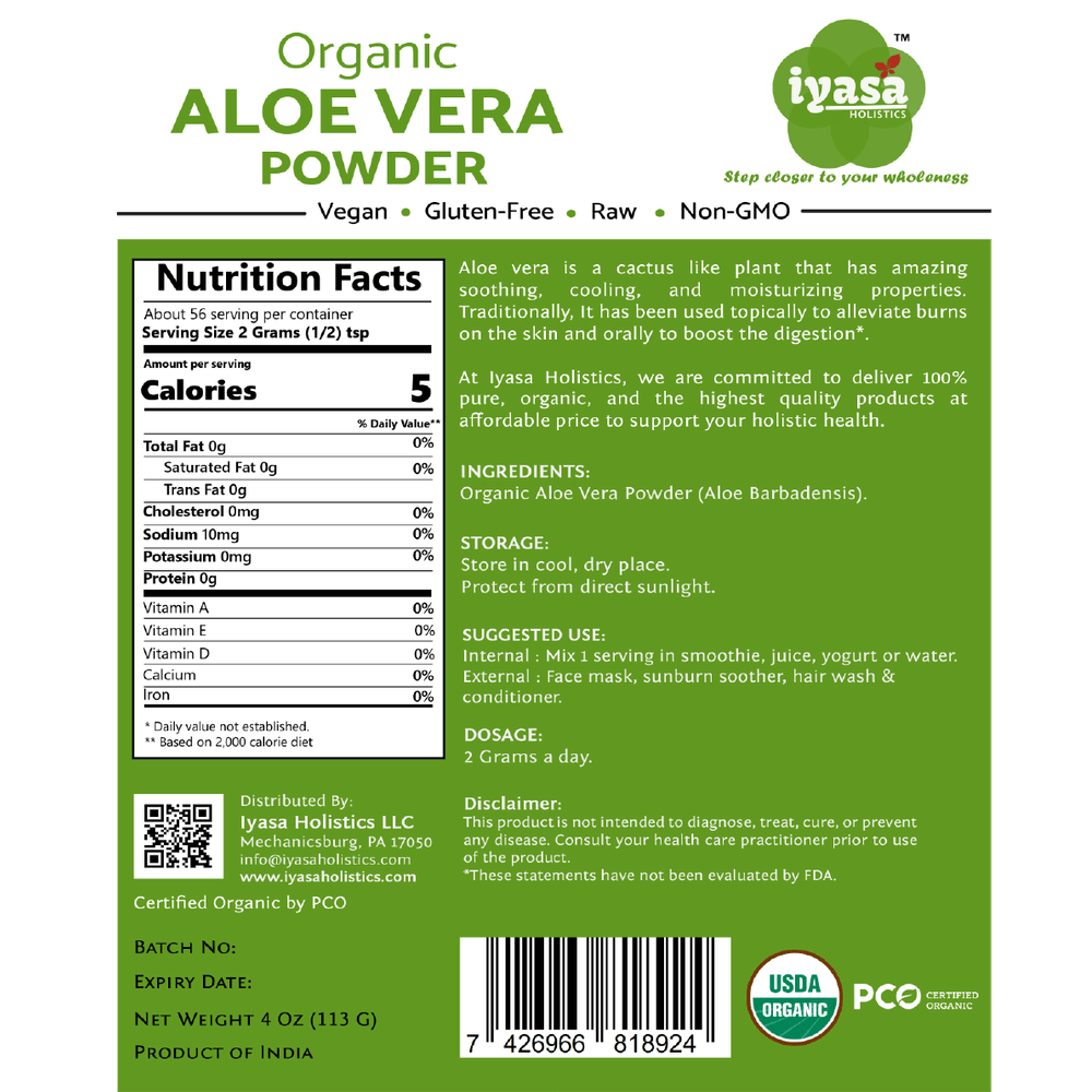 Iyasa Holistics - Organic Aloe Vera Powder - 8 oz