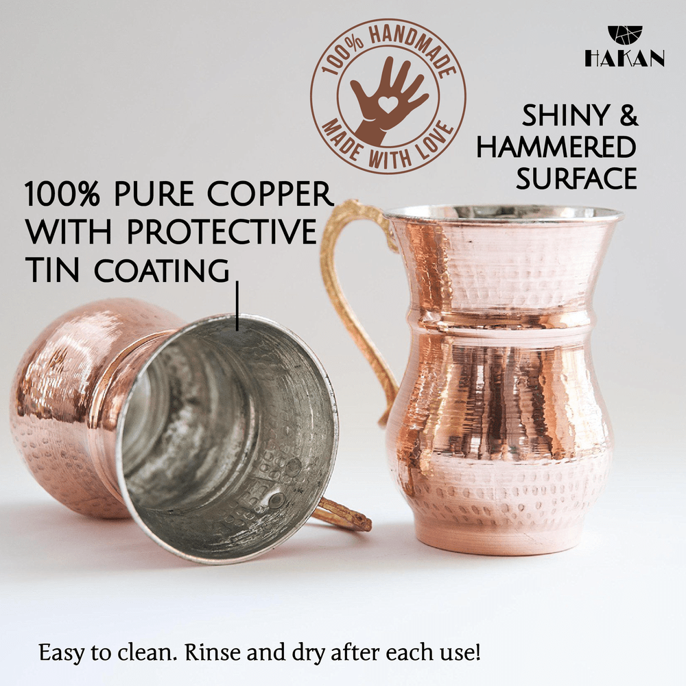 Hakan - Handmade Hammered Copper Ayran Mug, 1 piece, 8.4 oz