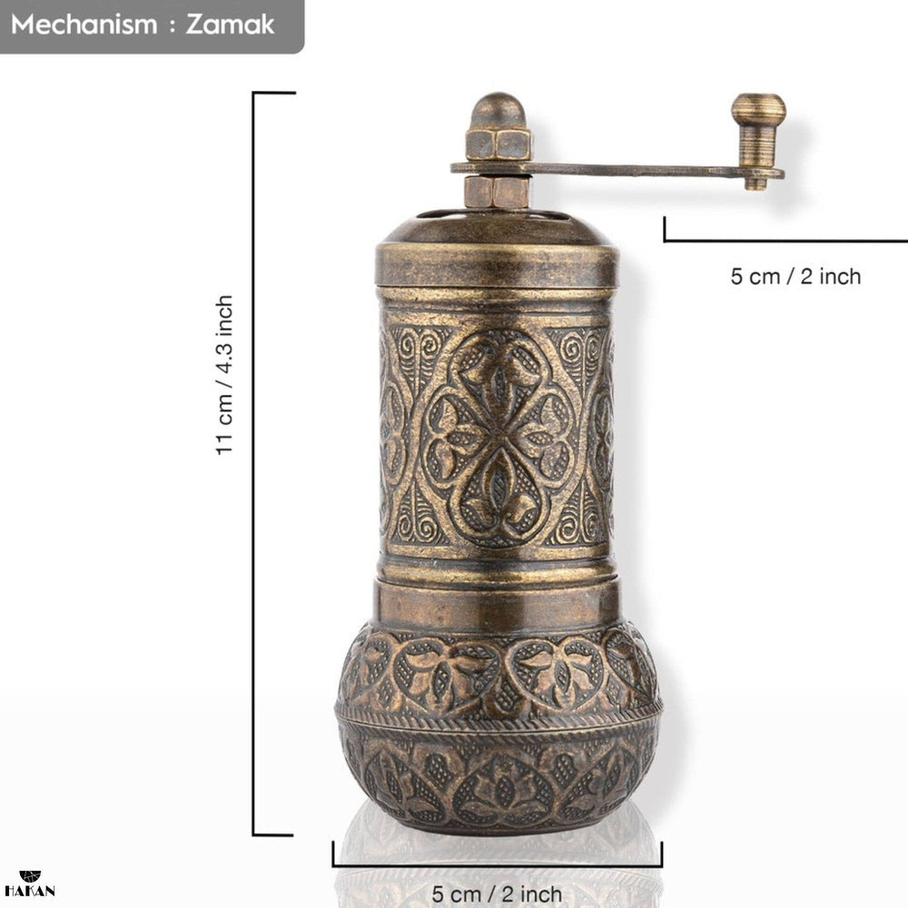 Hakan - Copper Black Pepper Grinder, Refillable Spice Mill, 4.3 in - Antique Gold