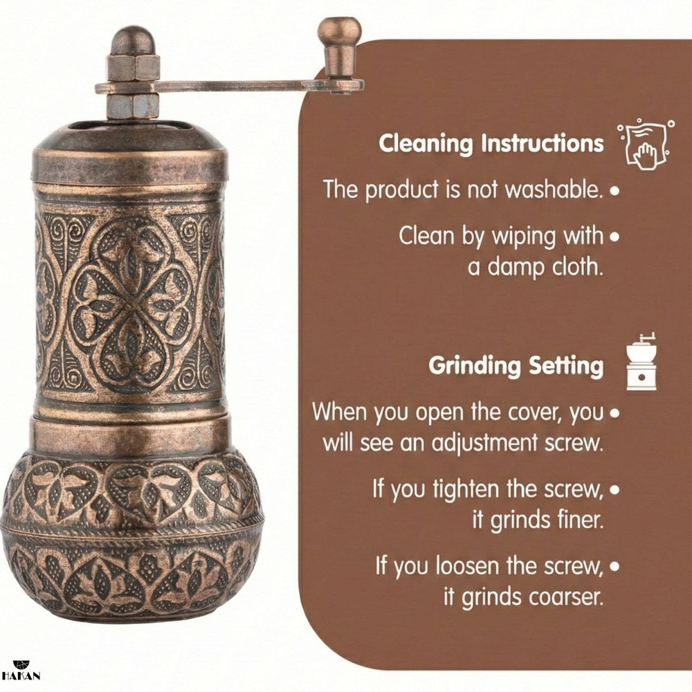Hakan - Copper Black Pepper Grinder, Refillable Spice Mill, 4.3 in - Antique Gold