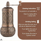Hakan - Copper Black Pepper Grinder, Refillable Spice Mill, 4.3 in - Antique Gold