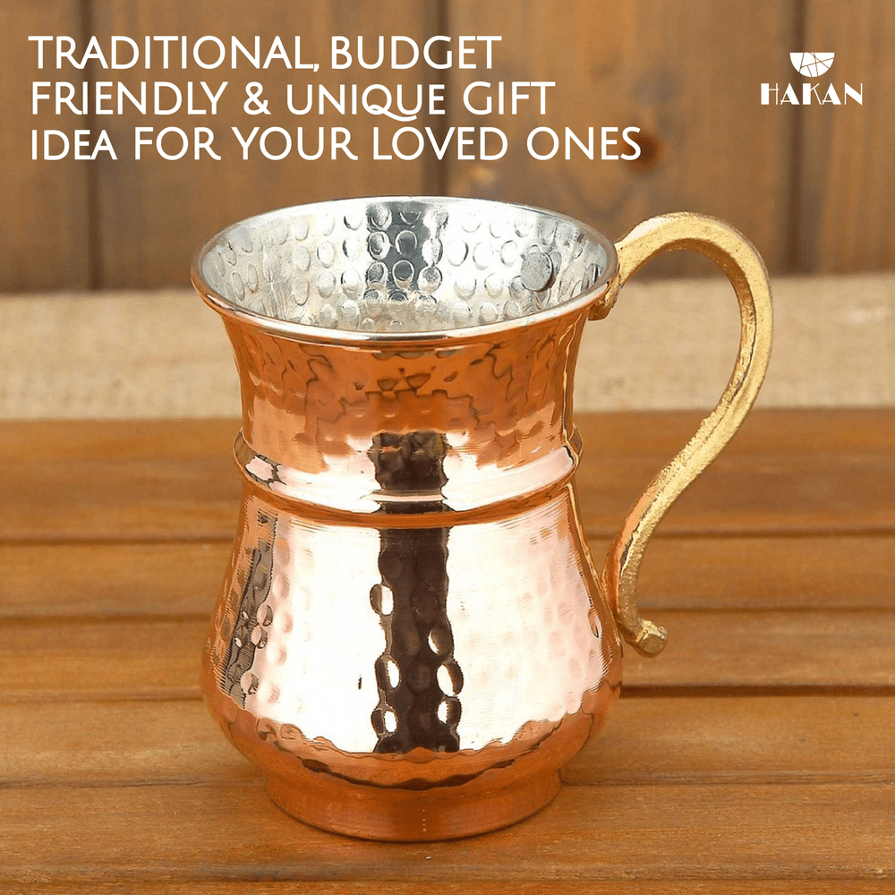 Hakan - Handmade Hammered Copper Ayran Mug, 1 piece, 8.4 oz