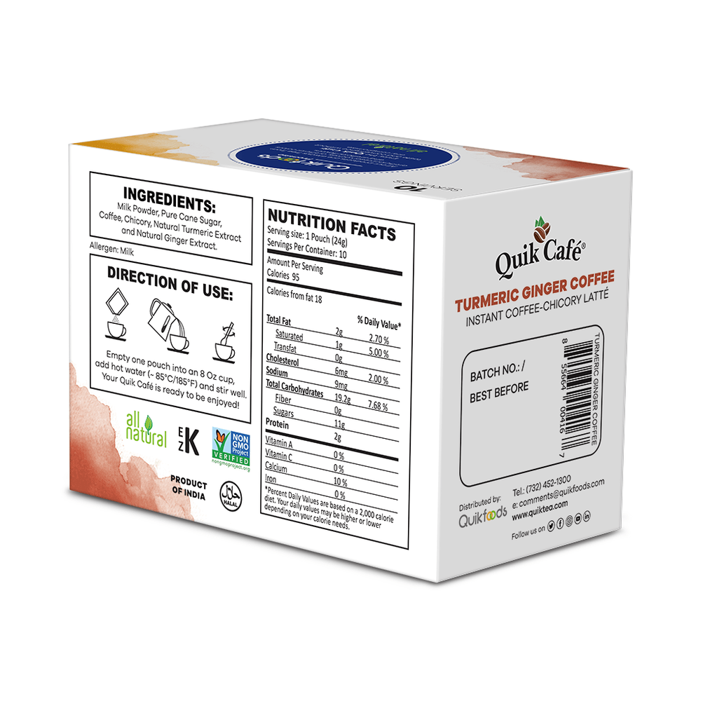 Quik Tea - Quik Café Tumeric Ginger Coffee Latte - 10 Count