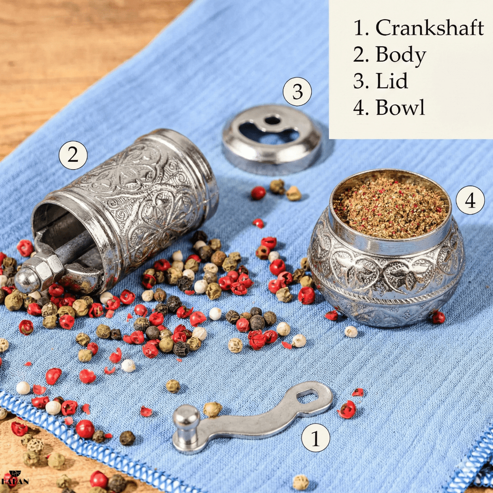 Hakan - Copper Black Pepper Grinder, Refillable Spice Mill, 4.3 in - Antique Gold
