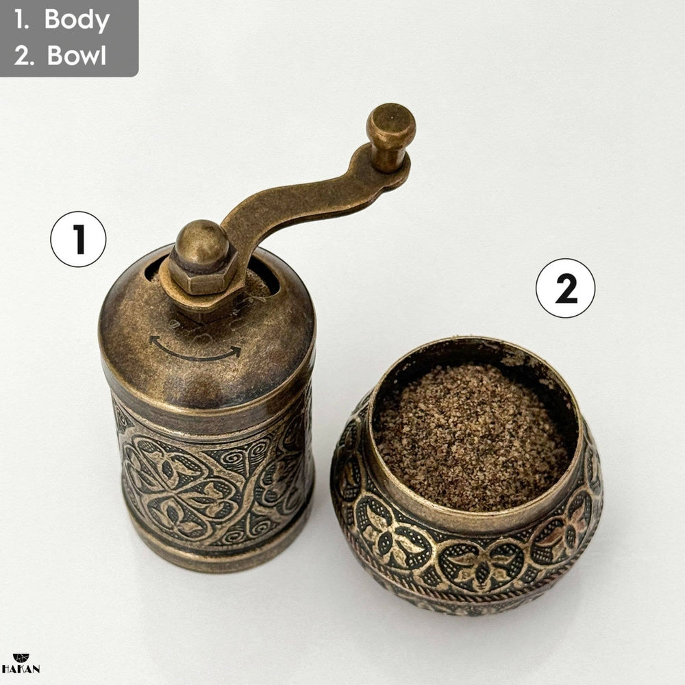 Hakan - Copper Black Pepper Grinder, Refillable Spice Mill, 4.3 in - Antique Gold