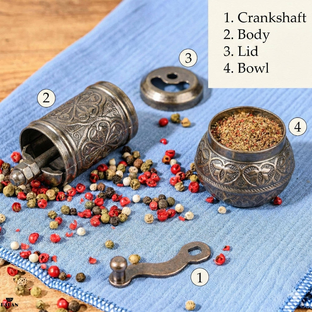 Hakan - Copper Black Pepper Grinder, Refillable Spice Mill, 4.3 in - Antique Gold