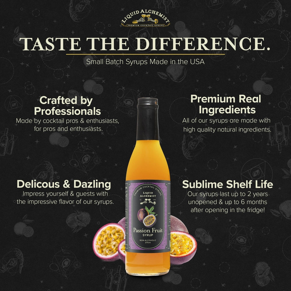 Liquid Alchemist Syrups - Passion Fruit Syrup for Cocktails, Drinks & Mixers - 375ml