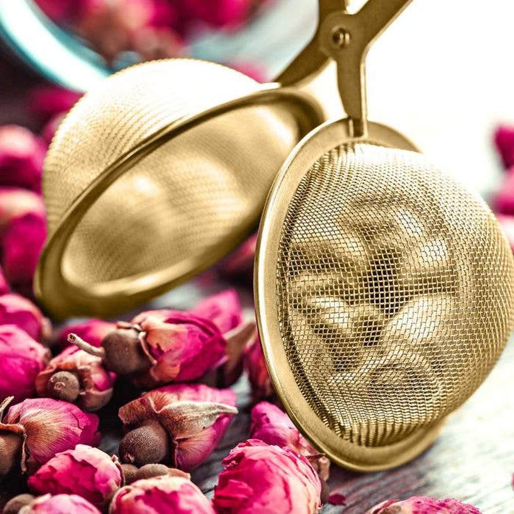 HIC - Harold Import Co. - HIC Kitchen Gold Mesh Snap Tea Ball Infuser, 2in