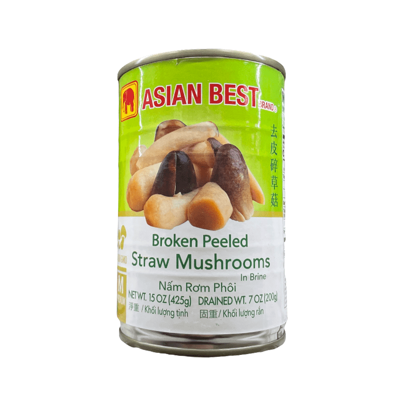 Asian Best Medium Straw Mushroom Peeled in Brine 15 oz Drained 7 Oz