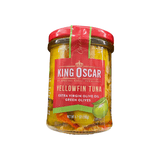 KING OSCAR Yellowfin Tuna Extra Virgin Olive Oil Green Olives