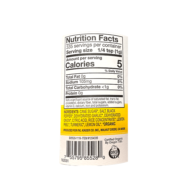 Kinders Seasoning No Salt Lemon Pepper (11.8oz.) is Gluten Free